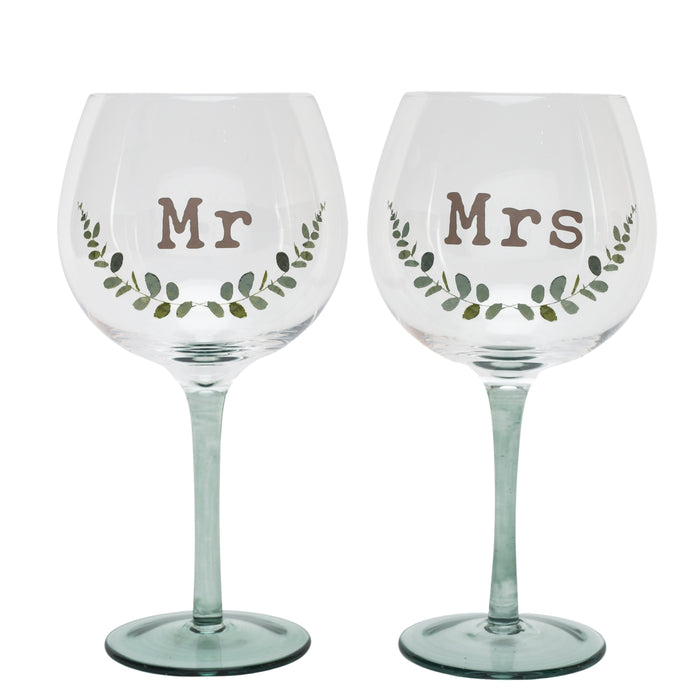 Love Story Gin Glass Set Of 2 "Mr & Mrs"