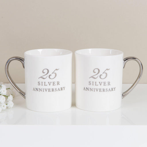 Set Of 2 Porcelain Mugs - 25th Anniversary - The Olive Branch & Lovely Libby's