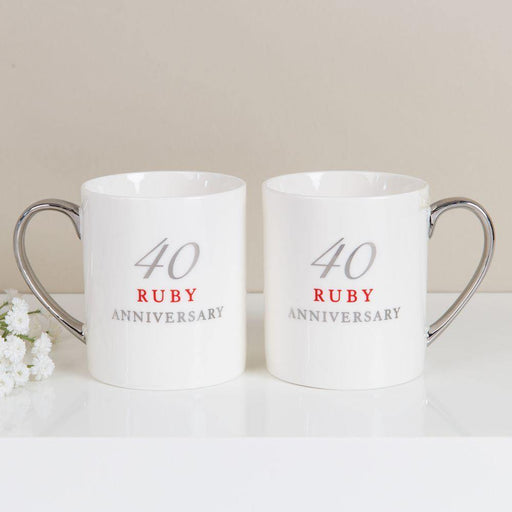 Set Of 2 Porcelain Mugs - 40th Anniversary - The Olive Branch & Lovely Libby's