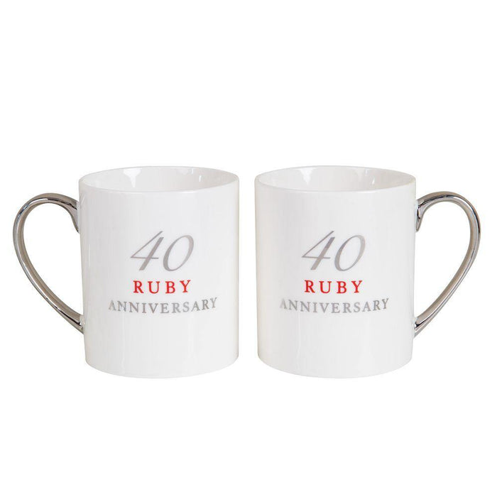 Set Of 2 Porcelain Mugs - 40th Anniversary - The Olive Branch & Lovely Libby's