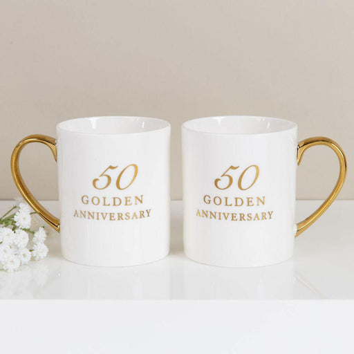 Set Of 2 Porcelain Mugs  - 50th Anniversary - The Olive Branch & Lovely Libby's